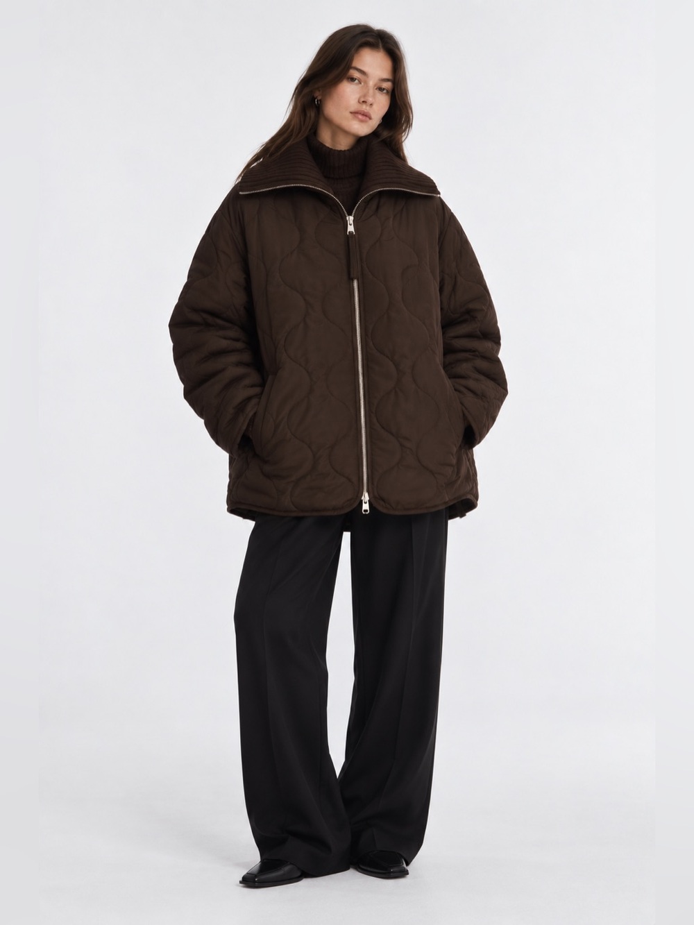 COS Oversized Knitted-Collar Quilted Jacket Size Small